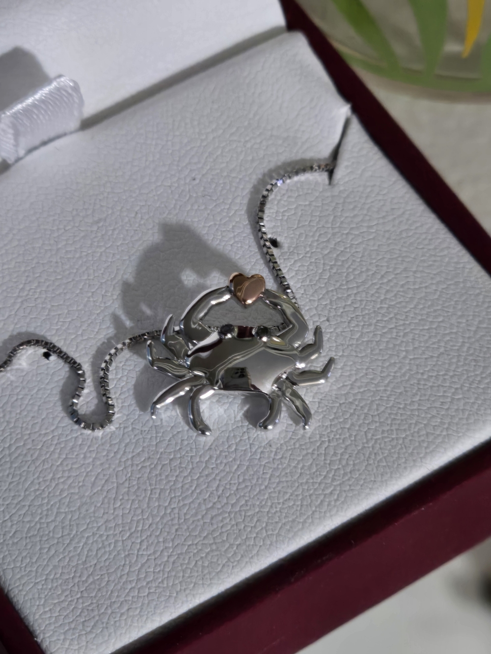 Sterling Crab Pendant Necklace with Rose Gold Heart Accent - Silver & Rose